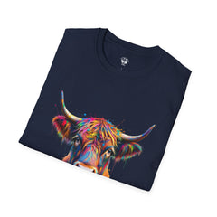 Highland Cow Graphic T-Shirt, Fun Farm Animal Tee, Cute Gift for Cow Lovers, Unisex Softstyle Shirt for Casual Wear