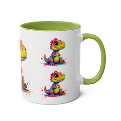 Colorful Dinosaur Two-Tone Coffee Mug - Cute 11oz Mug for Kids & Dino Lovers