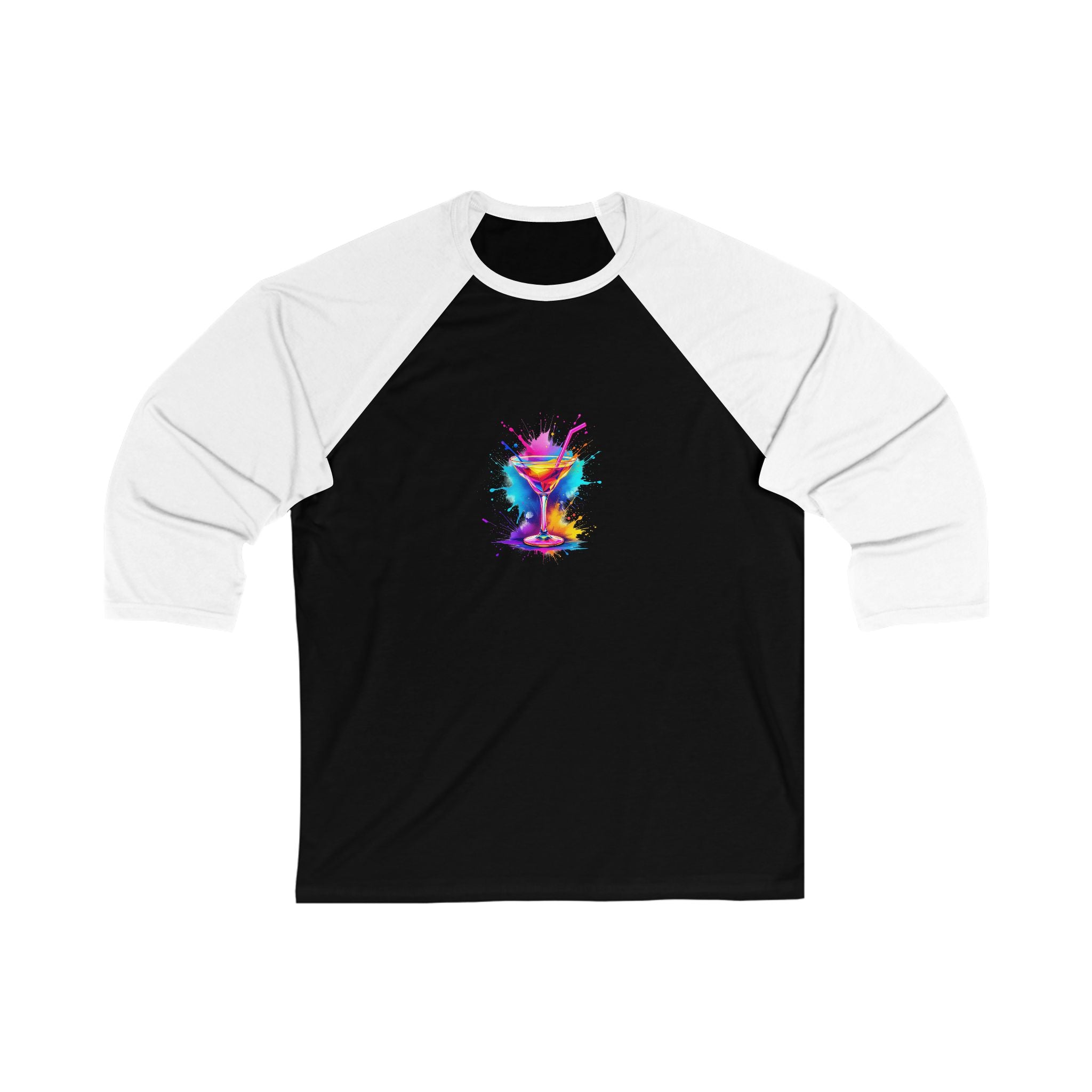 Colorful Splash Cocktail Baseball Tee, Fun Unisex Shirt, Bar Nights, Summer Parties, Drink Lover Gift, Casual Everyday Wear