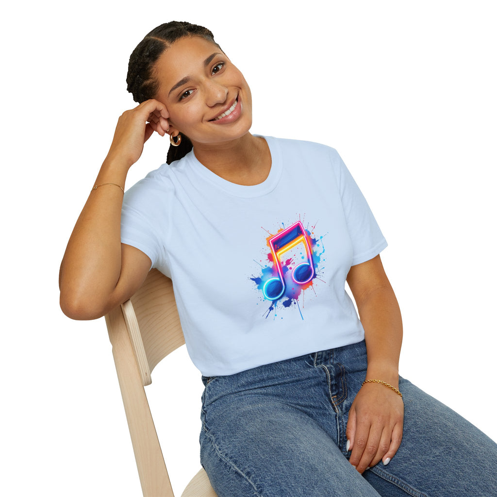 Musical Splash Unisex Softstyle T-Shirt | Gift for Music Lovers, Vibrant Art Tee, Trendy Music Shirt, Birthday Gift, Concert Wear