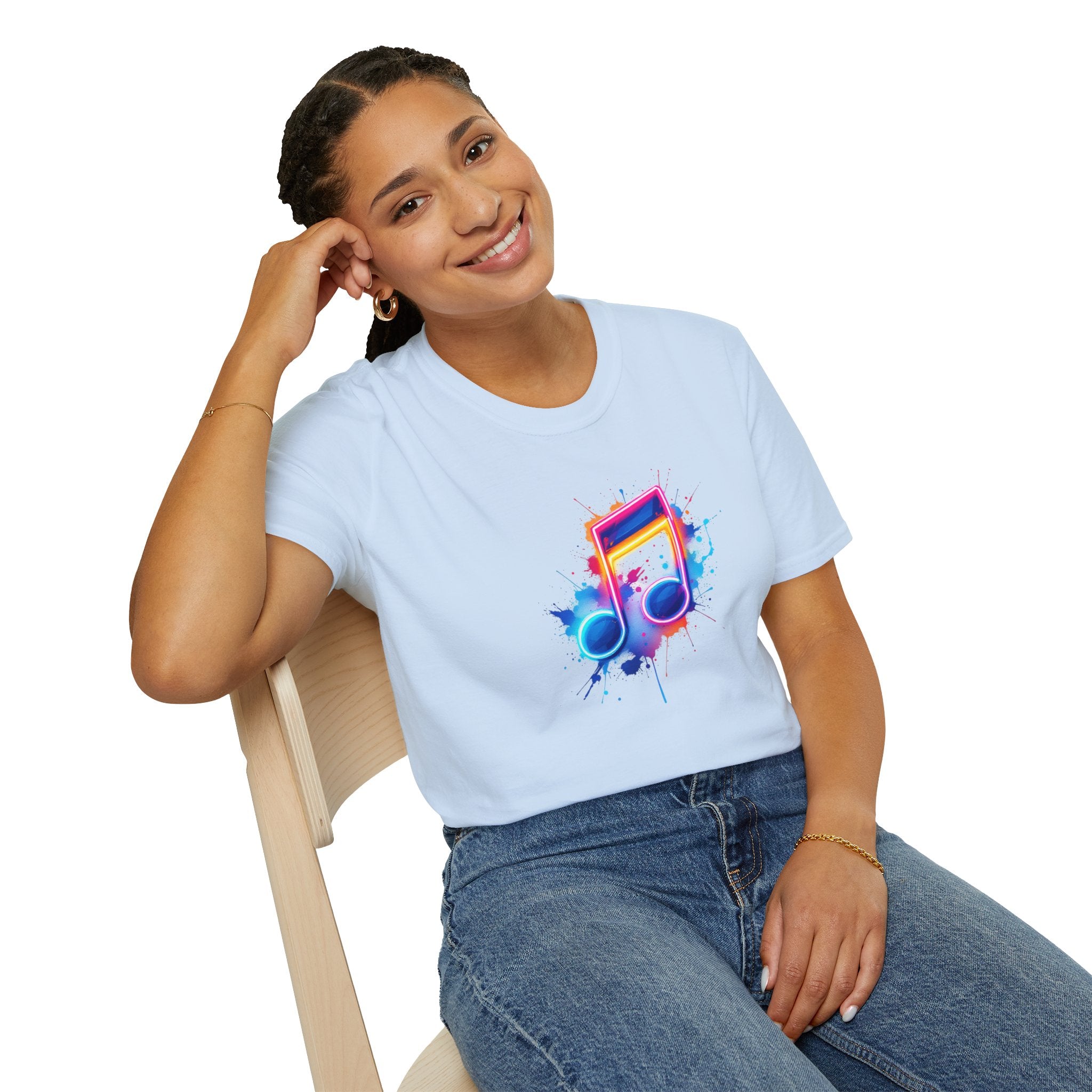 Musical Splash Unisex Softstyle T-Shirt | Gift for Music Lovers, Vibrant Art Tee, Trendy Music Shirt, Birthday Gift, Concert Wear