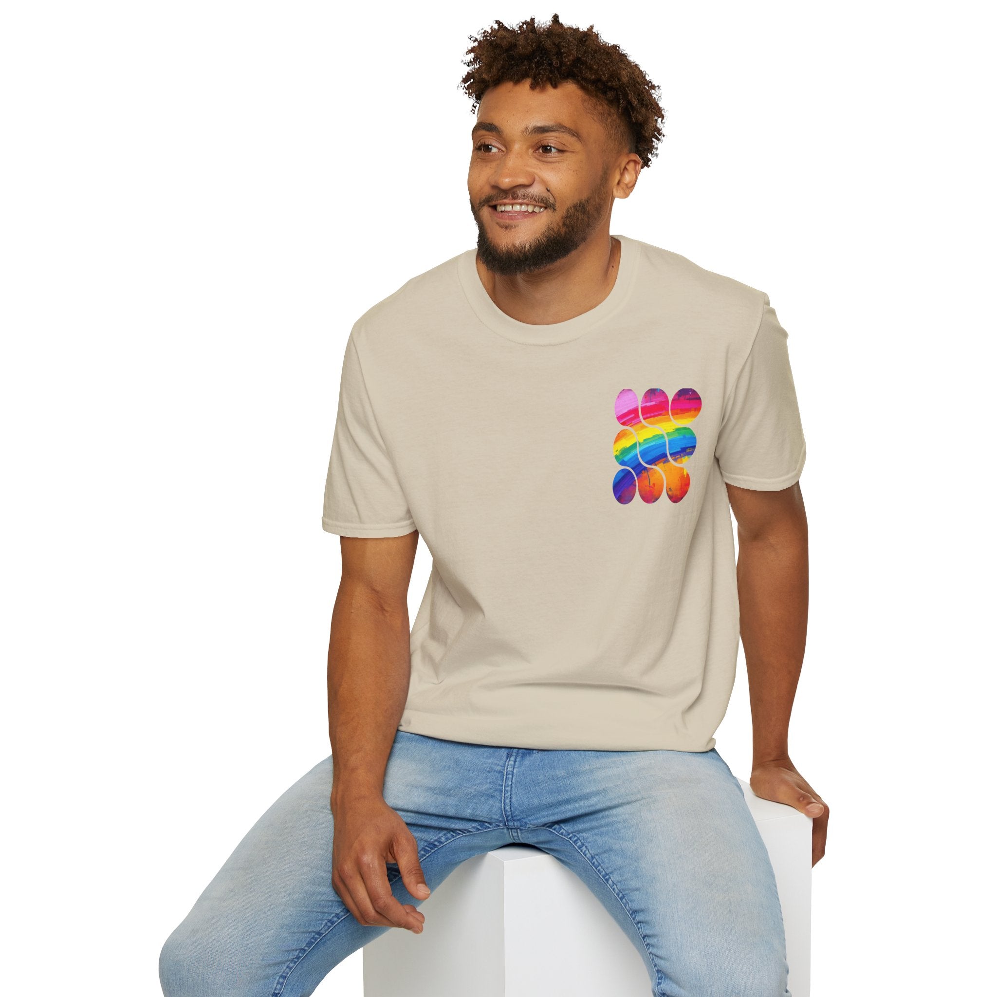 Vibrant Rainbow Softstyle T-Shirt, Unisex Pride Tee, LGBTQ+ Apparel, Colorful Casual Wear, Summer Festival Shirt