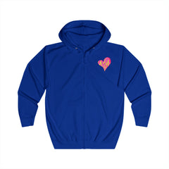 Vibrant Heart Print Hoodie, Unisex Zip-up Hoodie, Casual Wear, Gift for Her, Love Themed Apparel, Cozy Hooded Sweatshirt