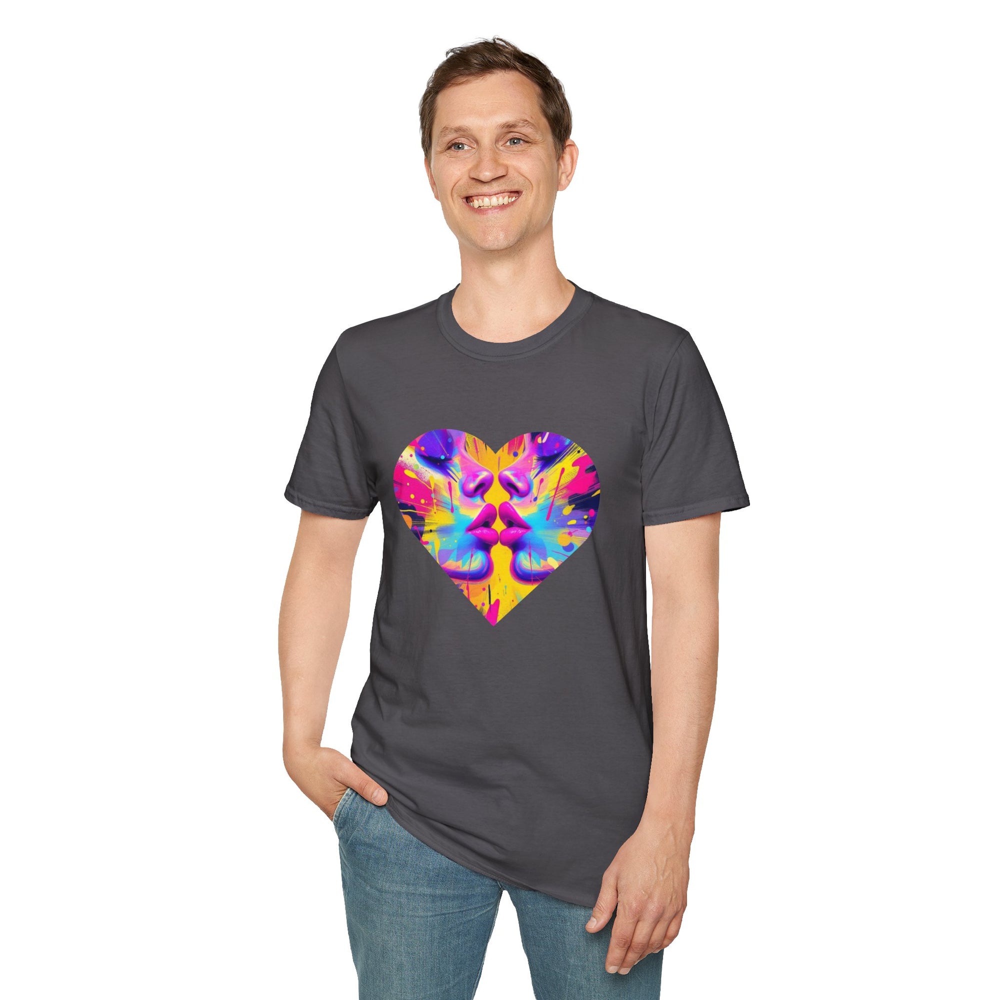 Vibrant Heart Art T-Shirt, Colorful Unisex Tee for Couples, Gift for Valentine's Day, Artistic Love Shirt, Casual Everyday Wear