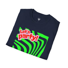 Let's Party Unisex Softstyle T-Shirt, Vibrant Summer Tee, Fun Graphic Shirt, Casual Wear, Birthday Gift, Festival Fashion
