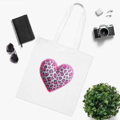 Leopard Heart Cotton Tote Bag | Cute Eco-Friendly Shopping Bag, Girlfriend Gift, Valentine's Day, Reusable Grocery Bag, Beach Bag