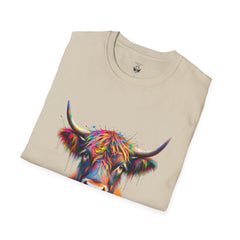 Highland Cow Graphic T-Shirt, Fun Farm Animal Tee, Cute Gift for Cow Lovers, Unisex Softstyle Shirt for Casual Wear