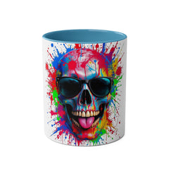 Vibrant Skull Artwork Coffee Mug - 11oz Two-Tone Design for Fun Enthusiasts