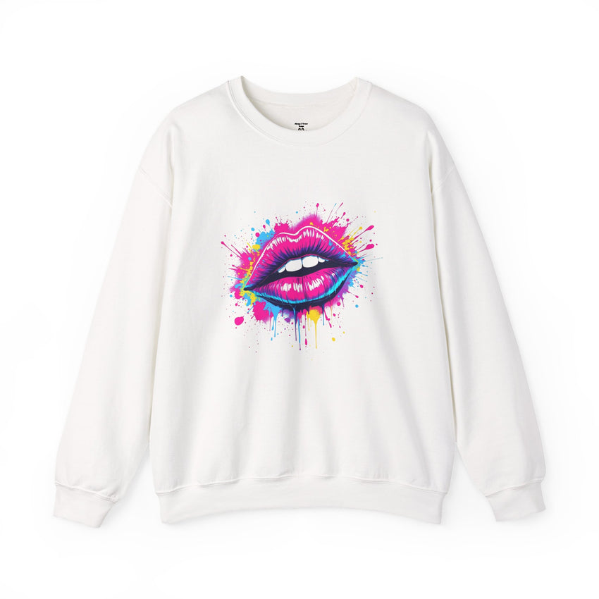 Colorful Kiss Graphic Unisex Crewneck Sweatshirt, Trendy Streetwear, Gift for Her, Cozy Fashion, Valentine's Day, Birthday Gift