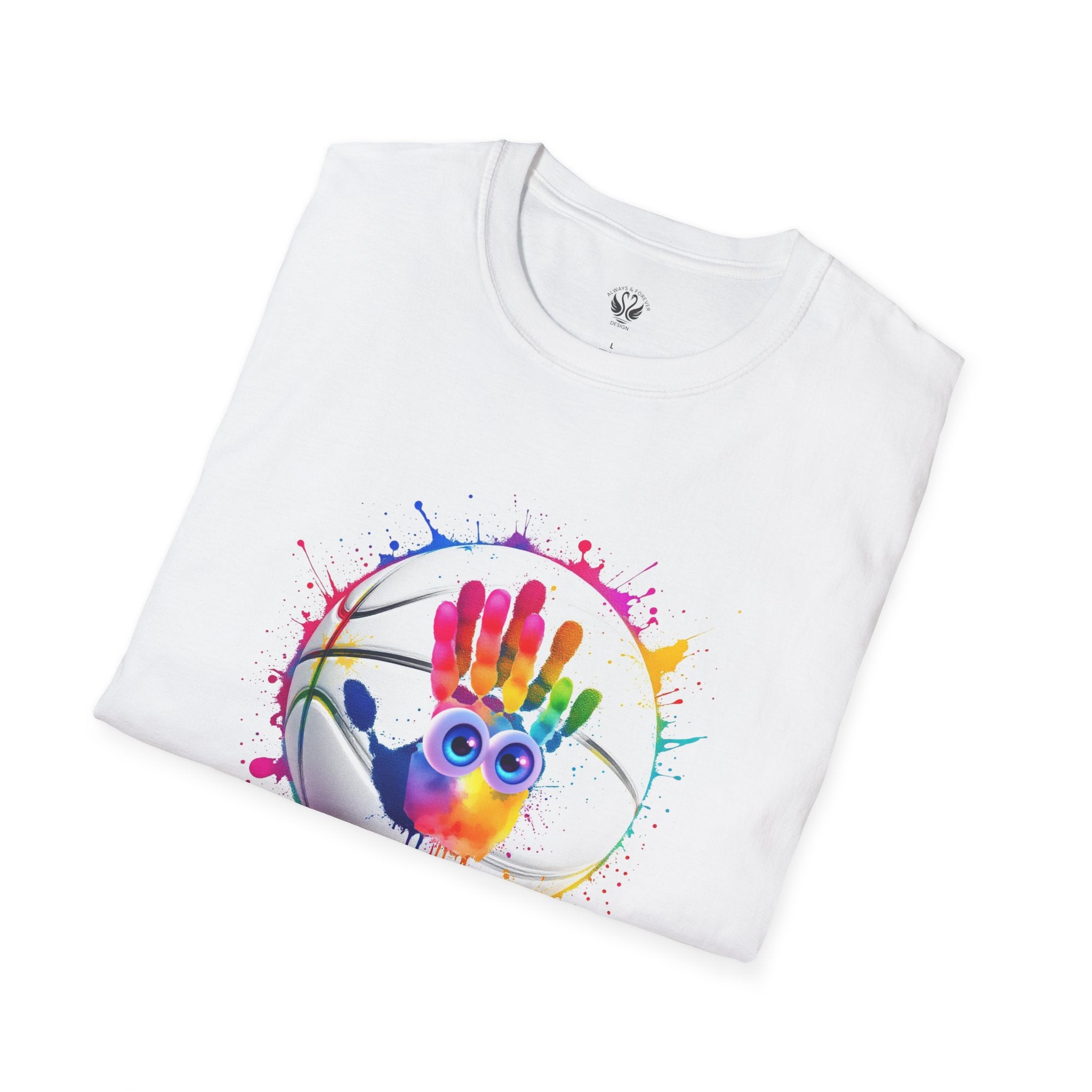 Colorful Handprint Football Unisex T-Shirt, Fun Tee for Kids and Adults, Gift for Artists, Birthday, Art Lovers and Celebrations