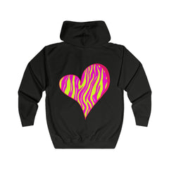 Vibrant Heart Print Hoodie, Unisex Zip-up Hoodie, Casual Wear, Gift for Her, Love Themed Apparel, Cozy Hooded Sweatshirt