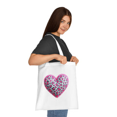 Leopard Heart Cotton Tote Bag | Cute Eco-Friendly Shopping Bag, Girlfriend Gift, Valentine's Day, Reusable Grocery Bag, Beach Bag