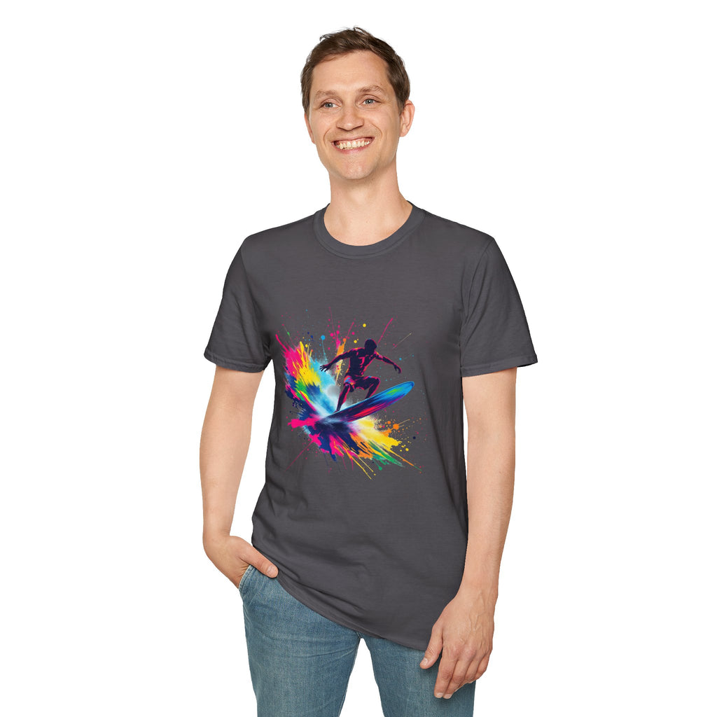 Colorful Surfing Unisex T-Shirt, Casual Beach Wear, Summer Vibes, Gift for Surfers, Beach Lovers, Graphic Tee