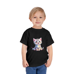 Cute Cat Toddler Tee - Whimsical Graphic Short Sleeve Shirt for Kids