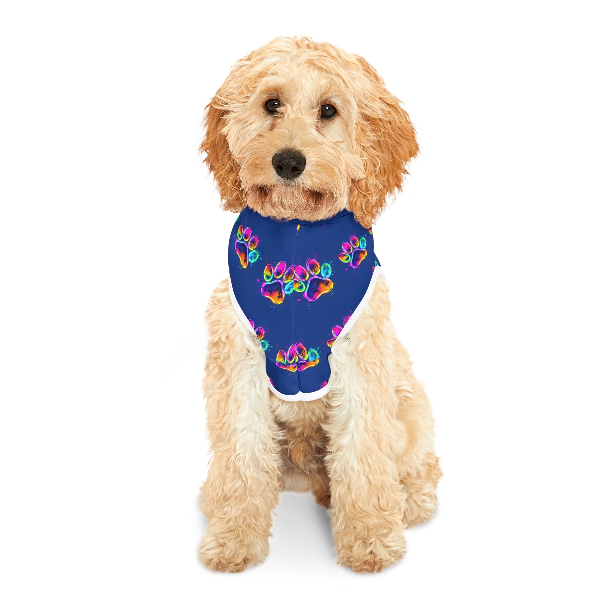 Colorful Pet Hoodie with Paw Print Design, Dog Costume, Pet Apparel, Cozy Hoodie for Pets, Rainbow Pet Gear, Stylish Doggie Wear