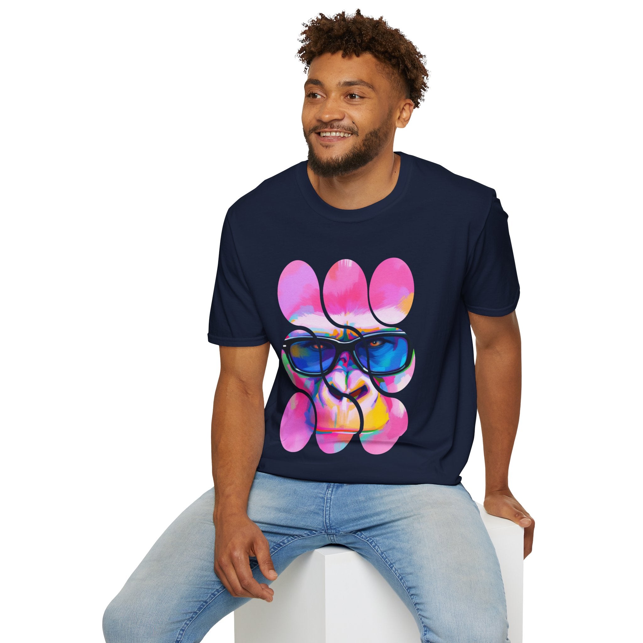 Vibrant Gorilla Graphic Tee, Unisex Softstyle T-Shirt, Funky Apparel, Casual Wear, Gift for Animal Lovers, Summer Collection