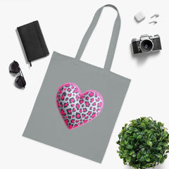 Leopard Heart Cotton Tote Bag | Cute Eco-Friendly Shopping Bag, Girlfriend Gift, Valentine's Day, Reusable Grocery Bag, Beach Bag