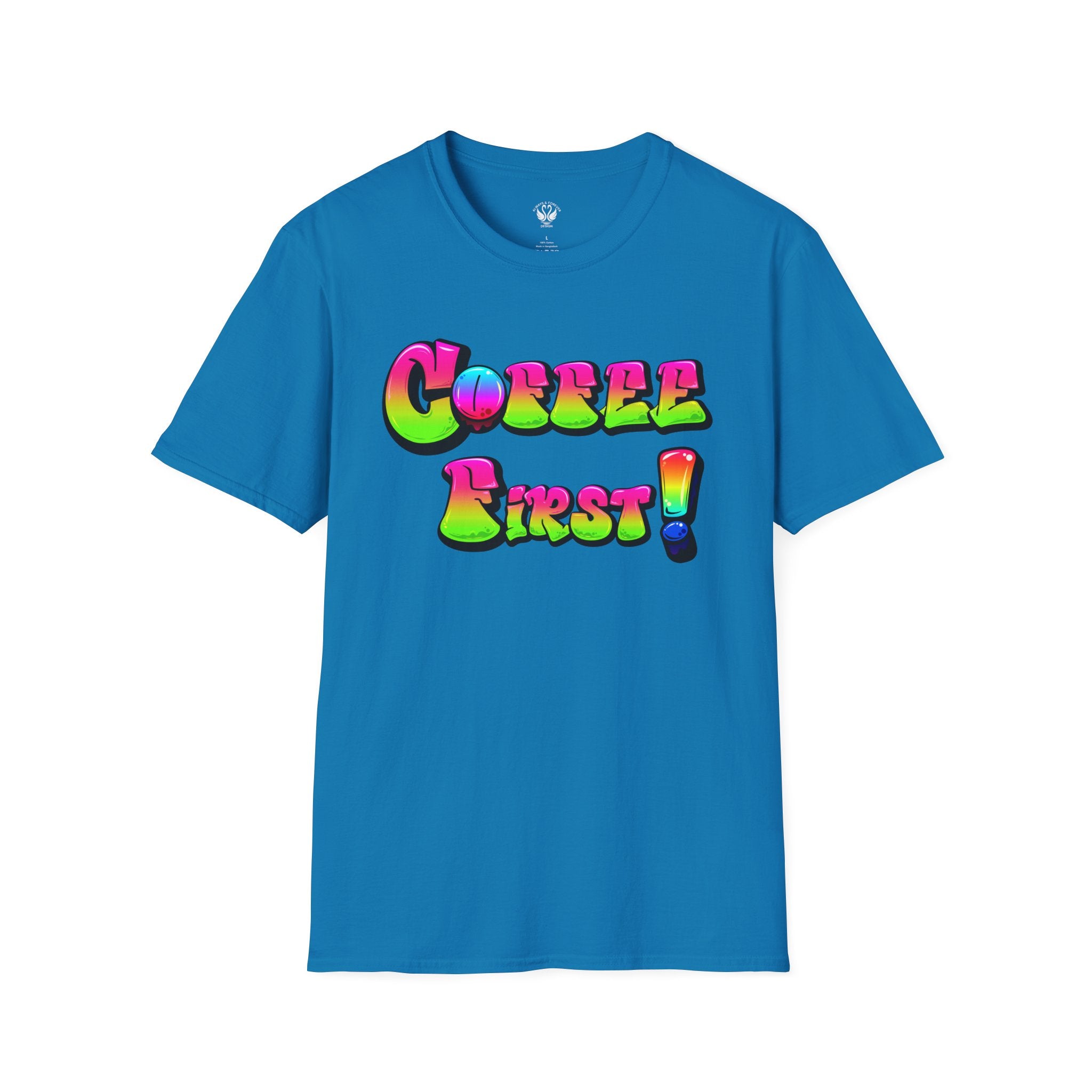 Coffee First Unisex Softstyle T-Shirt, Funny Graphic Tee, Gift for Coffee Lovers, Casual Wear, Perfect for Birthdays, Everyday Comfort