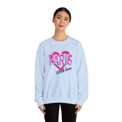 Paris Love Crewneck Sweatshirt, Gift for Her, Cozy Fashion, Travel Souvenir, Valentine's Day, Casual Style
