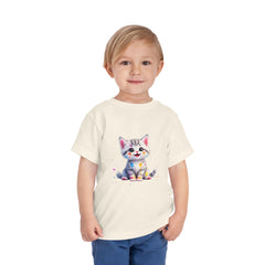 Cute Cat Toddler Tee - Whimsical Graphic Short Sleeve Shirt for Kids