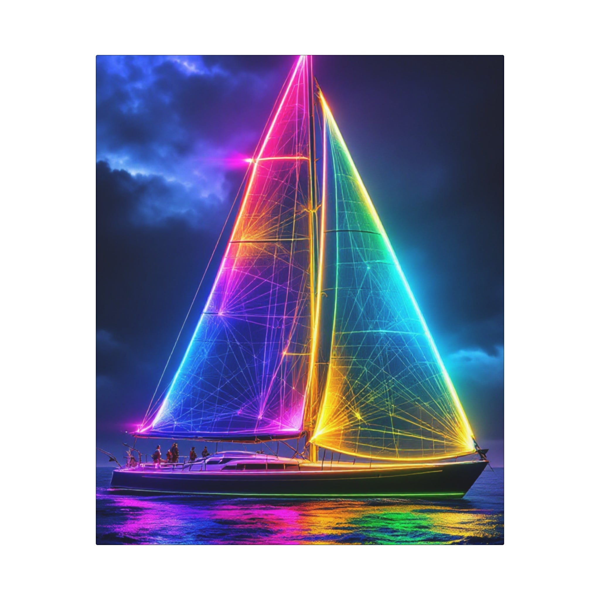 Colorful Sailboat Canvas Art Wraps, Nautical Home Decor, Rainbow Wall Art, Vibrant Ocean Print, Unique Gift Idea