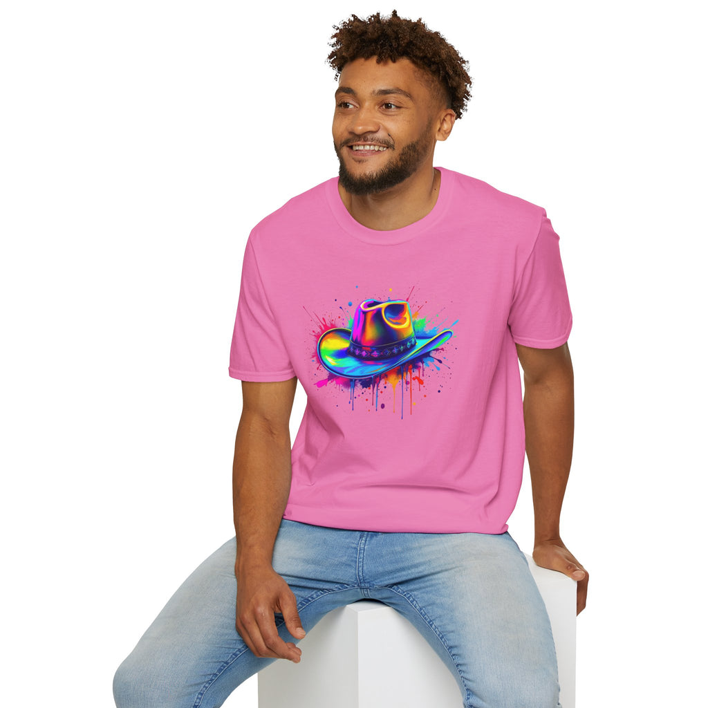 Colourful Cowboy Hat Unisex T-Shirt, Fun Graphic Tee, Festival Wear, Summer Celebration Shirt, LGBTQ Pride Apparel, Gift for Friends