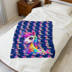 Rainbow Unicorn Velveteen Plush Blanket - Cozy Throw for Kids and Unicorn Lovers