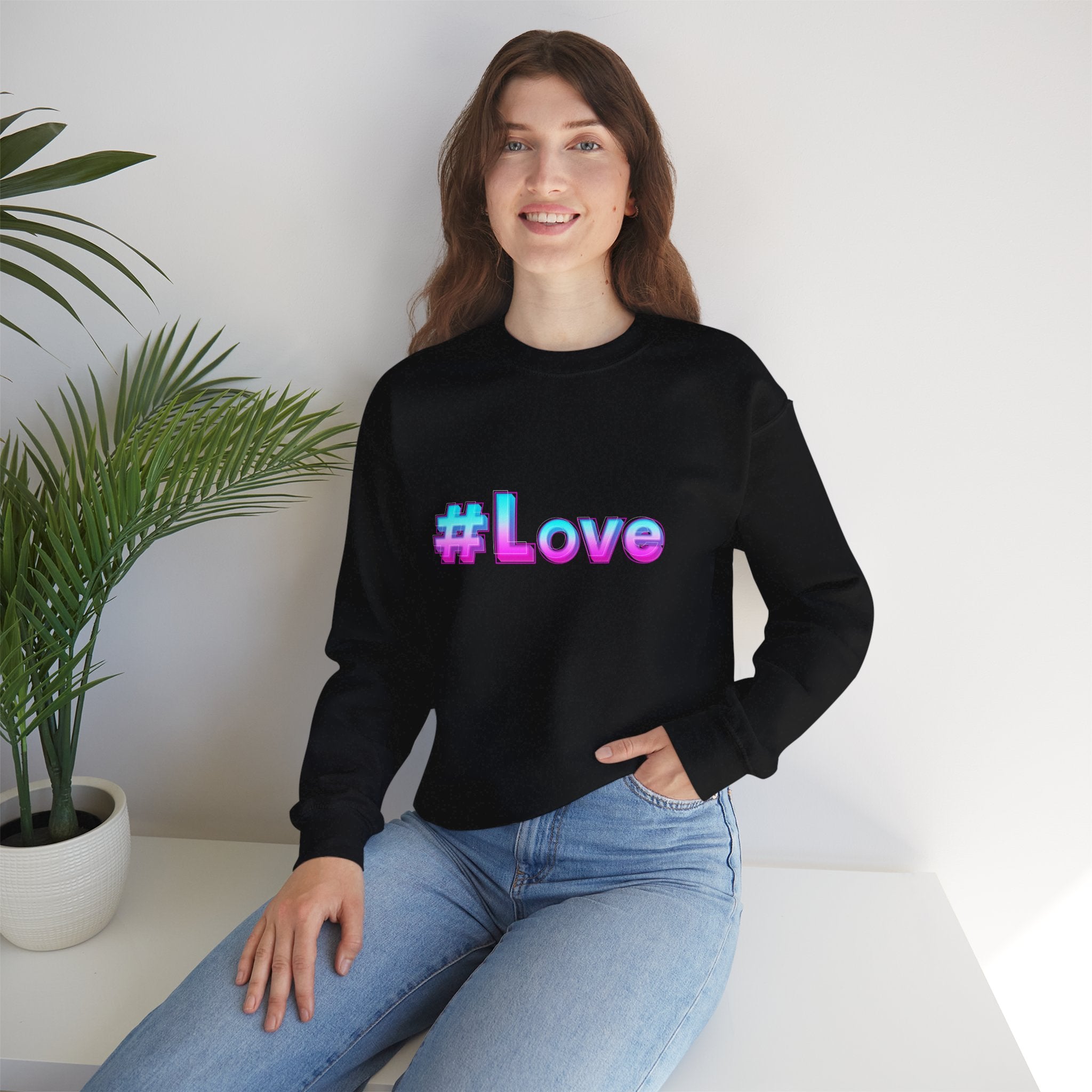 Colorful #Love Crewneck Sweatshirt for Cozy Vibes, Perfect Gift for Friends, Family, Valentine's Day, Everyday Wear, Casual Style