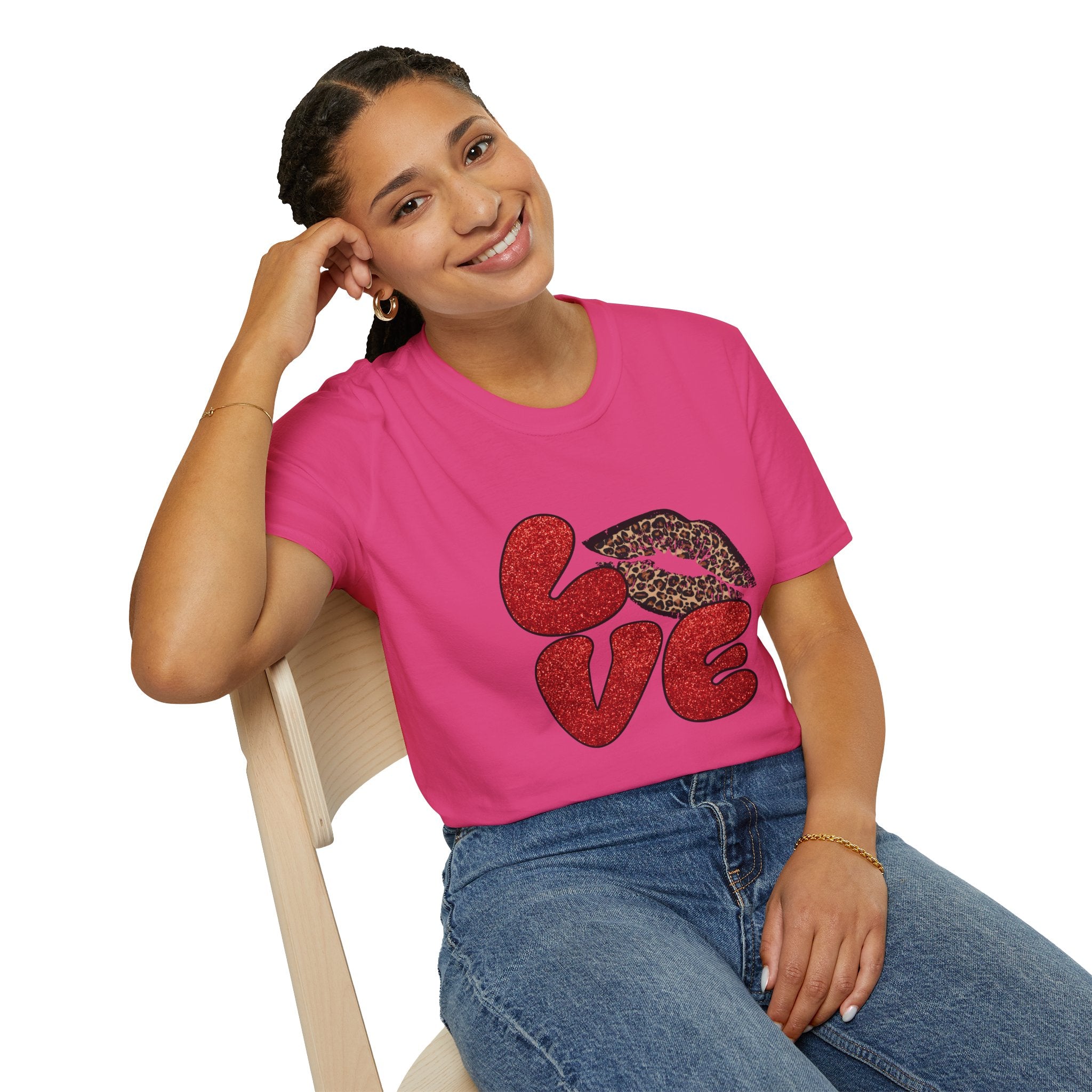 Leopard Love Graphic T-Shirt, Cute Valentine's Day Shirt, Casual Love Tee, Unisex Softstyle Top, Trendy Gift for Her