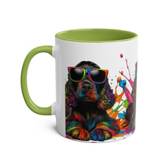 Colorful Dog Art Two-Tone Coffee Mug - 11oz, Perfect Gift for Dog Lovers