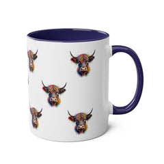 Vibrant Highland Cow Coffee Mug - Colorful Two-Tone 11oz Drinkware