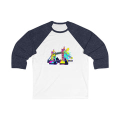 Colorful London Bridge Baseball Tee, Unisex Casual Top, Gift for Travelers, Unique Streetwear, Summer Outfit, Stylish Graphic Tee