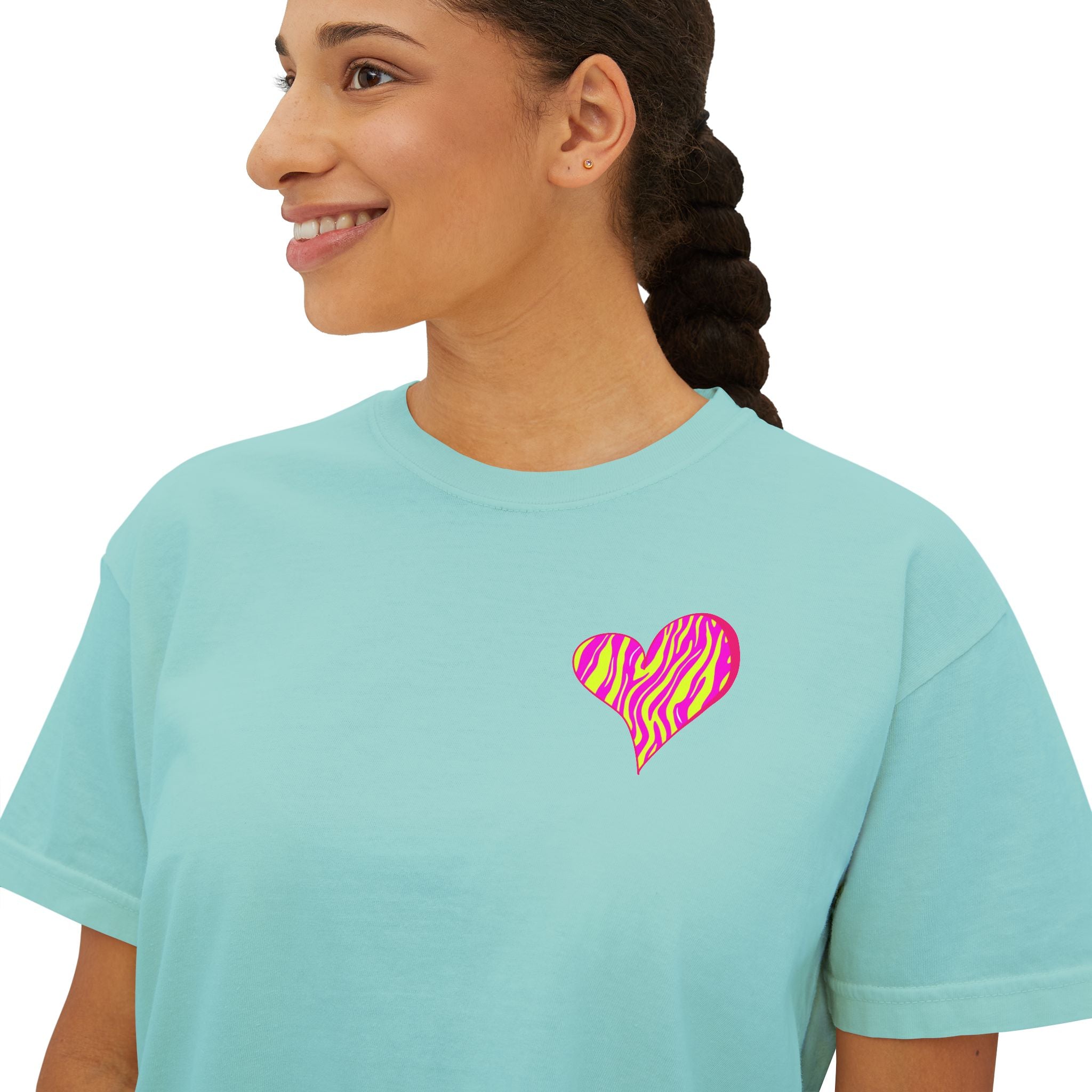 Women's Boxy Tee with Vibrant Heart and Pattern - Casual Summer Top, Gift for Her, Trendy Tee, Everyday Wear, Heart Print Shirt