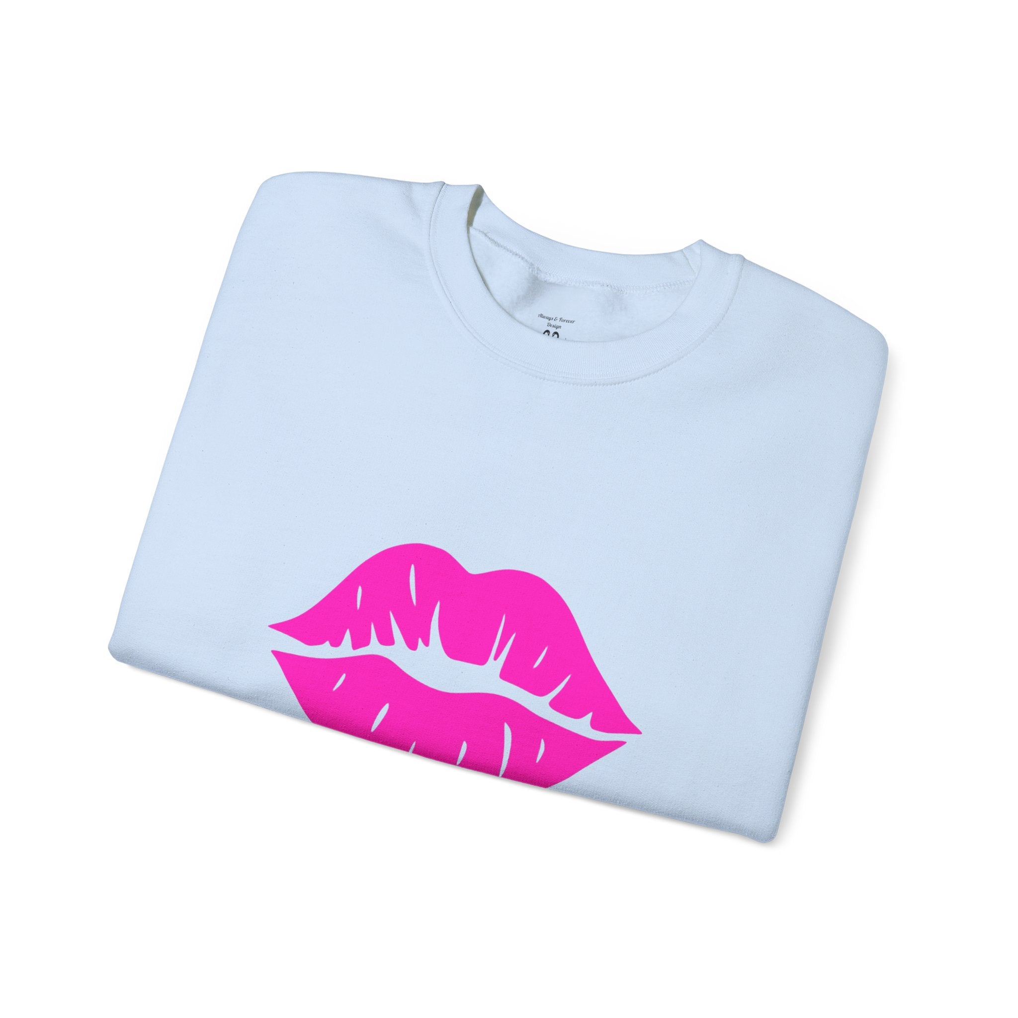 Kiss Mark Crewneck Sweatshirt - Cute Fashion for Her, Cozy Gift Idea, Valentine's Day, Overall Style, Relaxed Fit