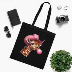 Cowboy Giraffe Cotton Tote Bag | Cute Animal Eco-Friendly Tote | Gift for Animal Lovers, Shopping, Beach, Travel