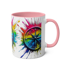 Vibrant Compass Two-Tone Coffee Mug | Colorful Gradient Design for Adventurers