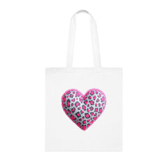 Leopard Heart Cotton Tote Bag | Cute Eco-Friendly Shopping Bag, Girlfriend Gift, Valentine's Day, Reusable Grocery Bag, Beach Bag