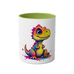 Colorful Dinosaur Two-Tone Coffee Mug - Cute 11oz Mug for Kids & Dino Lovers