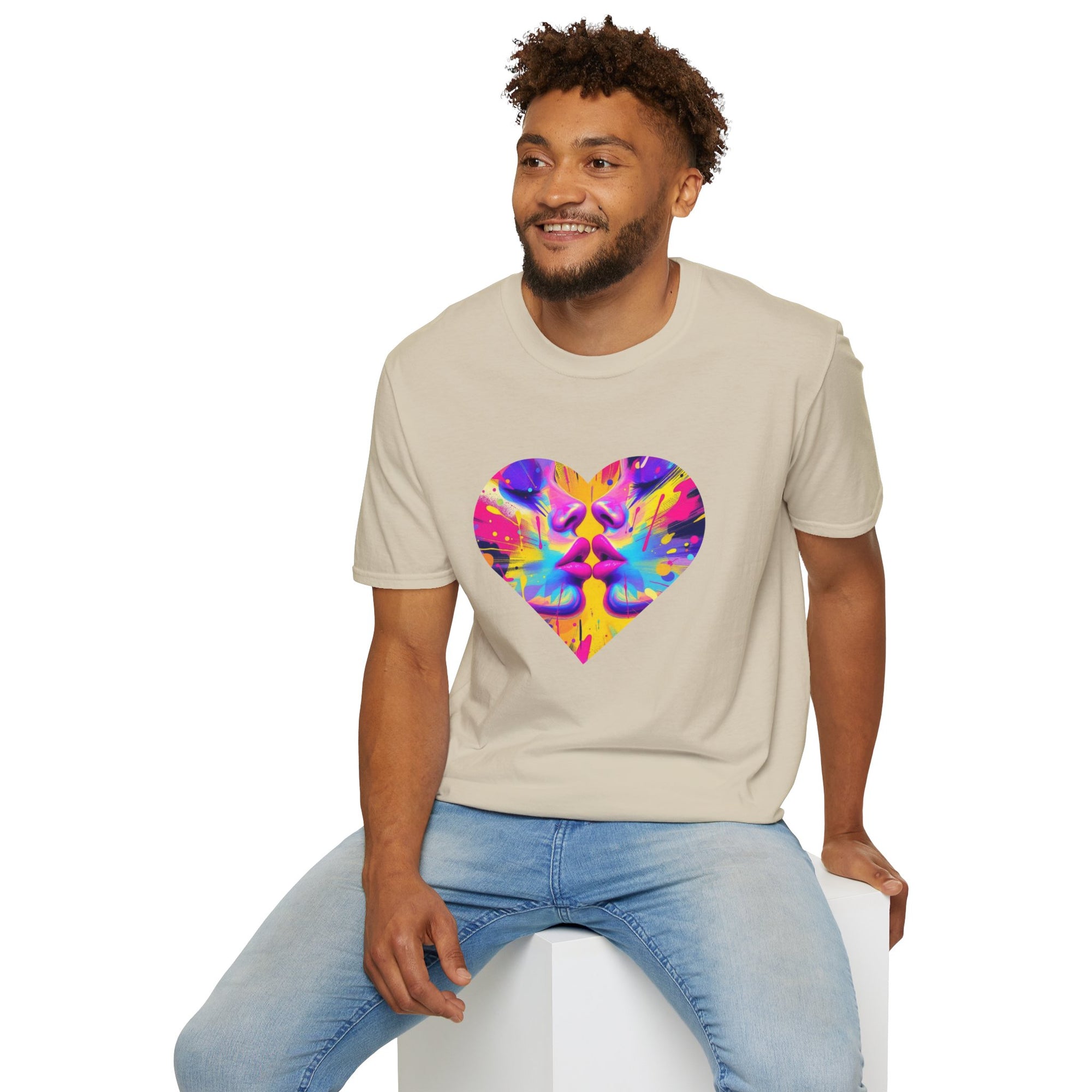 Vibrant Heart Art T-Shirt, Colorful Unisex Tee for Couples, Gift for Valentine's Day, Artistic Love Shirt, Casual Everyday Wear