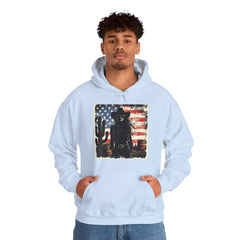 Western Cowboy Hoodie - Unisex Heavy Blend Sweatshirt, American Flag Design, Fashion Statement, Gift for Him, Cozy Apparel