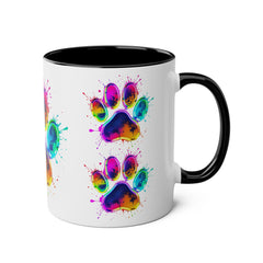 Colorful Paw Print Coffee Mug, Pet Lover Gift, Two-Tone Mug, Fun Dog Accessories, Vibrant Pet Themed Drinkware