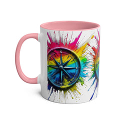 Vibrant Compass Two-Tone Coffee Mug | Colorful Gradient Design for Adventurers