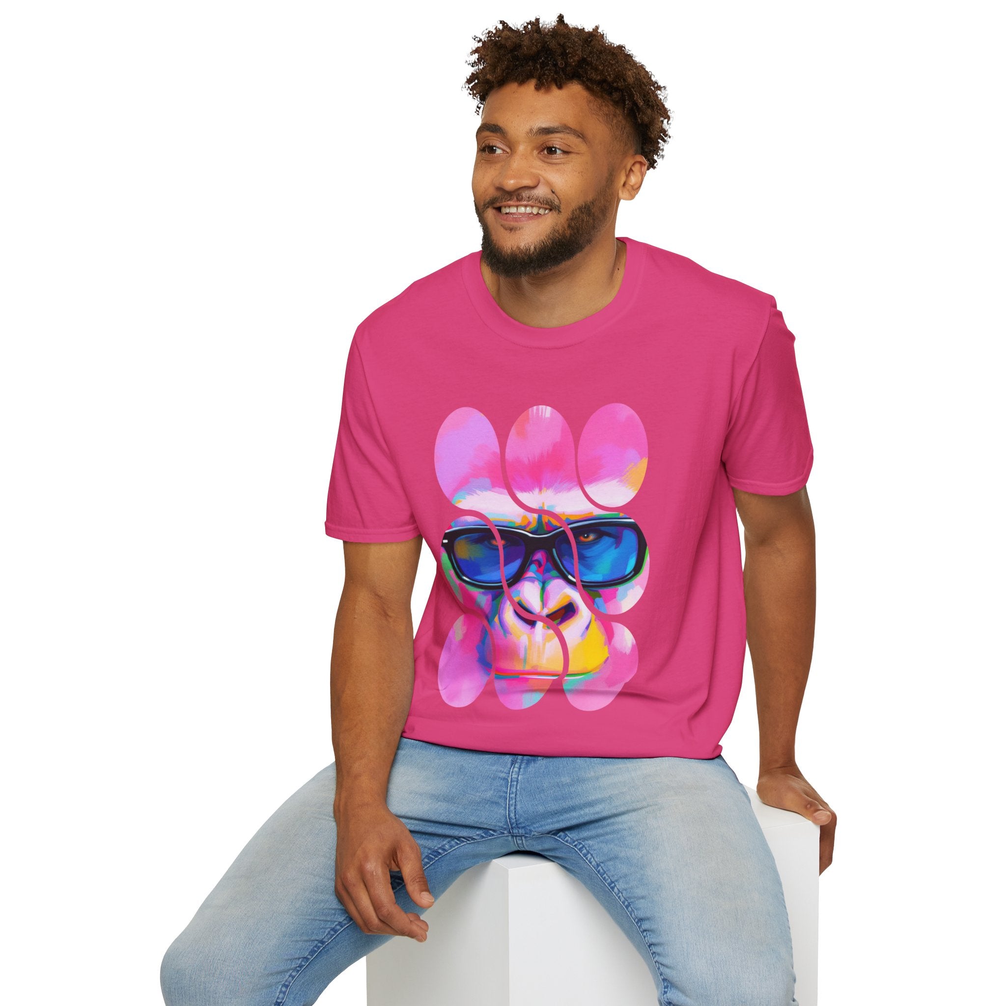 Vibrant Gorilla Graphic Tee, Unisex Softstyle T-Shirt, Funky Apparel, Casual Wear, Gift for Animal Lovers, Summer Collection