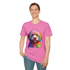 Colorful Puppy Art T-Shirt, Animal Lover Gift, Pet Owner Apparel, Fun Fashion for Dog Lovers, Unique Graphic Tee