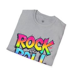Colorful Rock & Roll Unisex Softstyle T-Shirt, Retro Tee, Music Lover Gift, Festival Wear, Rock Concert Apparel, Unisex Graphic Tee