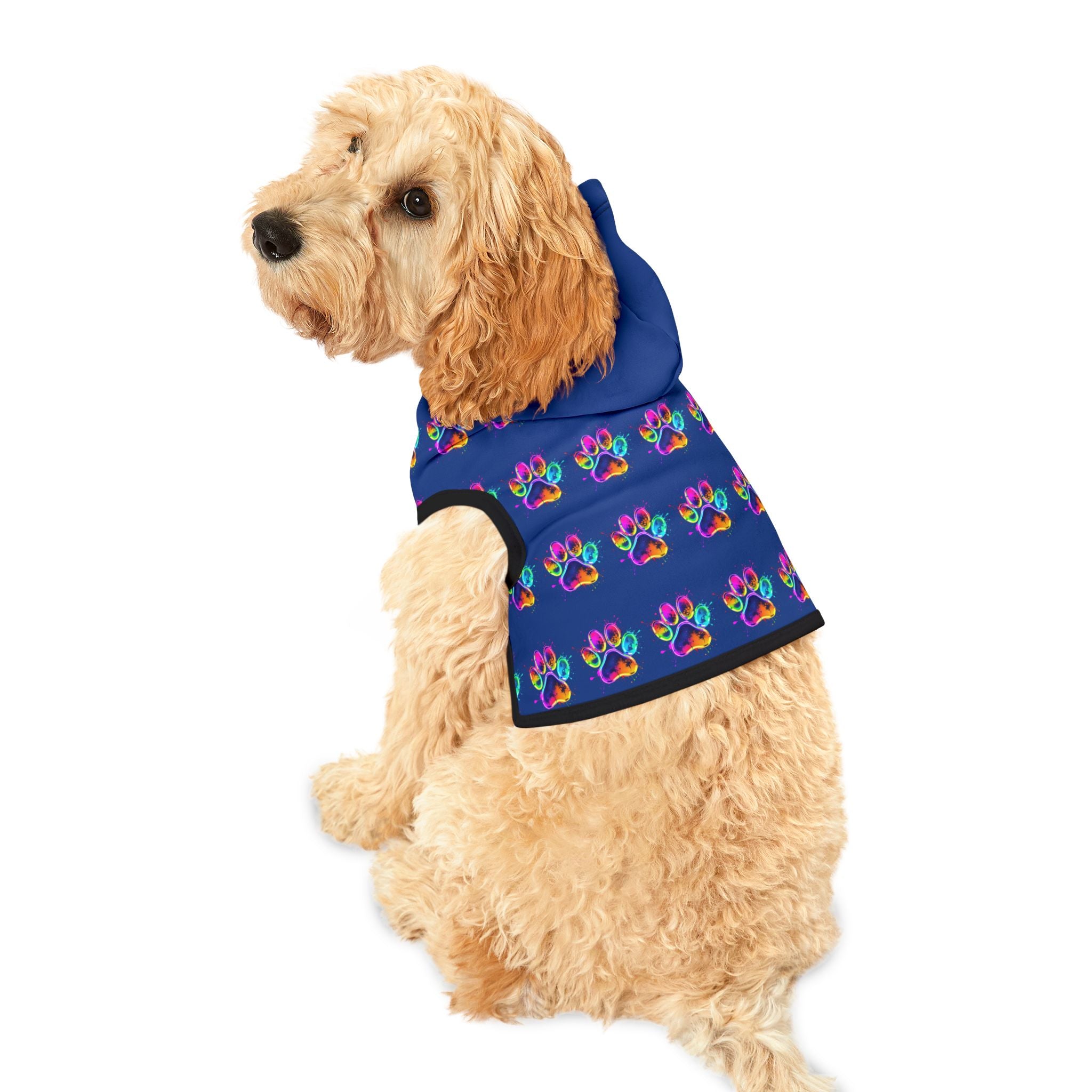 Colorful Pet Hoodie with Paw Print Design, Dog Costume, Pet Apparel, Cozy Hoodie for Pets, Rainbow Pet Gear, Stylish Doggie Wear