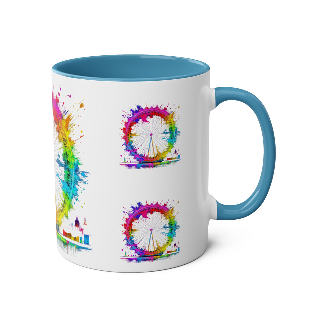 Colorful Cityscape Two-Tone Coffee Mug | Fun Gift, Home Decor, Artistic Mug, Coffee Lover's Gift, Office Essentials