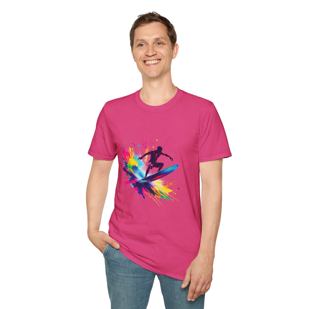 Colorful Surfing Unisex T-Shirt, Casual Beach Wear, Summer Vibes, Gift for Surfers, Beach Lovers, Graphic Tee