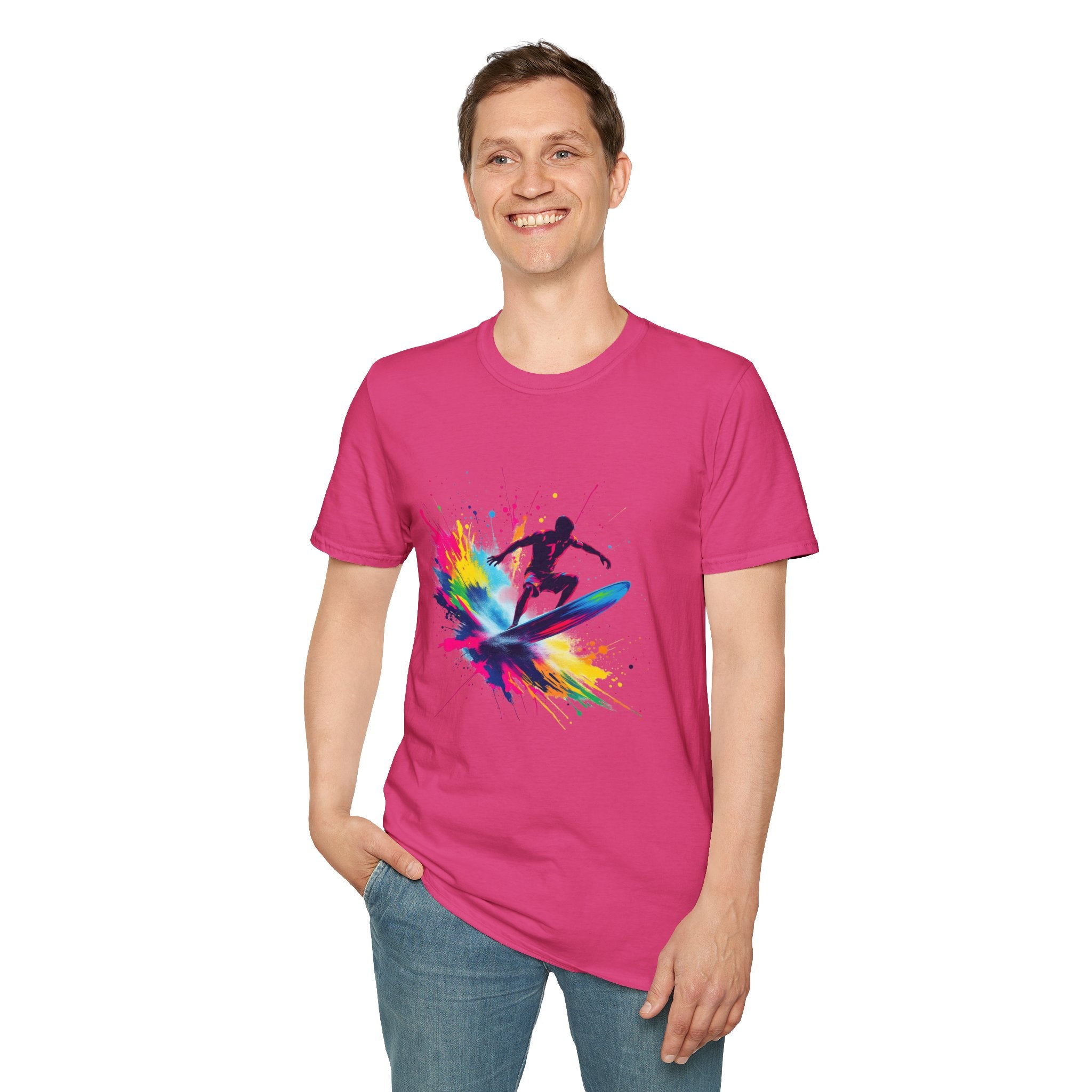 Colorful Surfing Unisex T-Shirt, Casual Beach Wear, Summer Vibes, Gift for Surfers, Beach Lovers, Graphic Tee