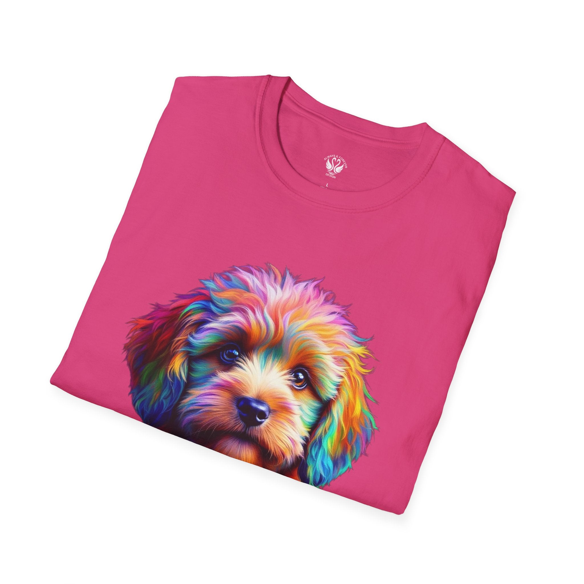Colorful Puppy Art T-Shirt, Animal Lover Gift, Pet Owner Apparel, Fun Fashion for Dog Lovers, Unique Graphic Tee
